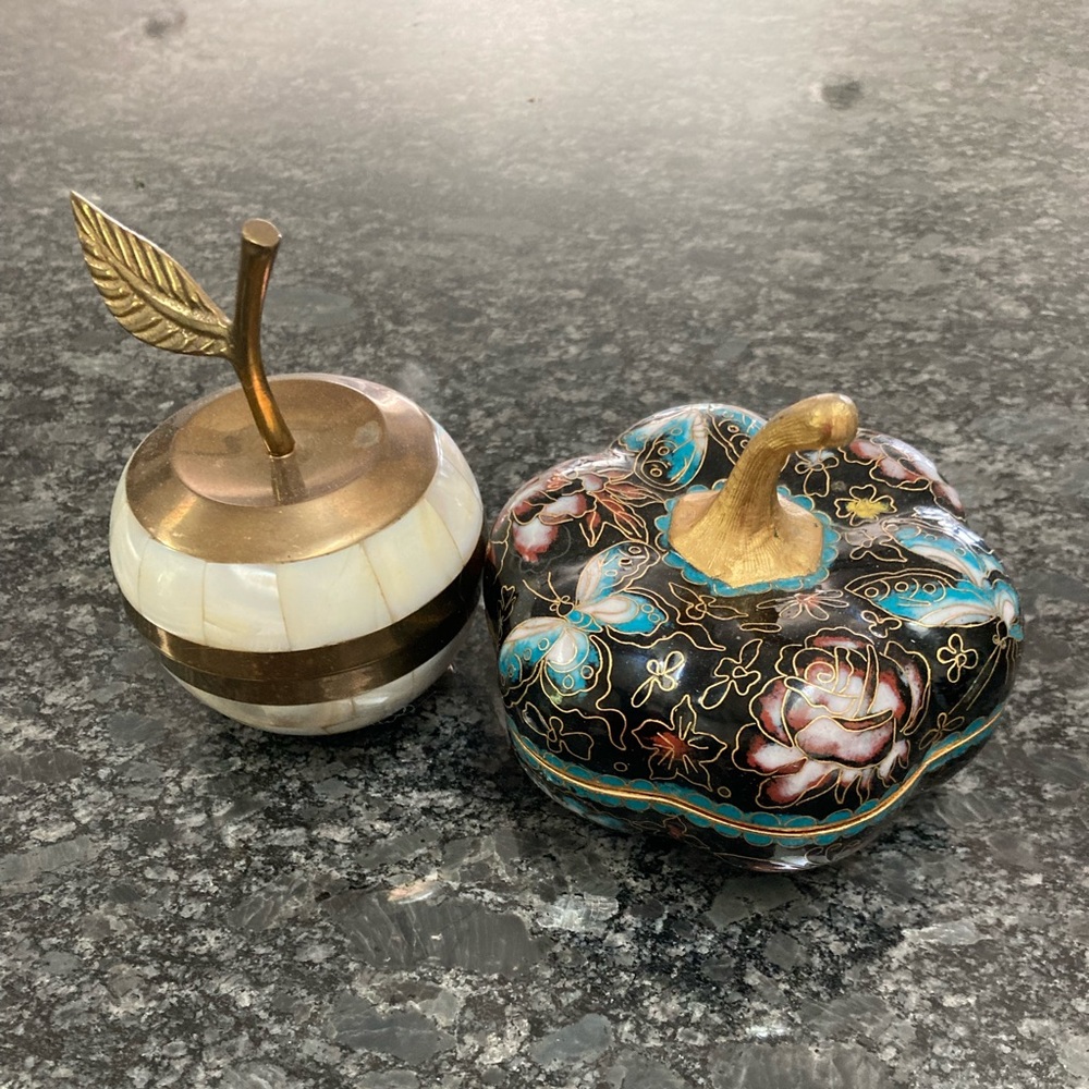 Two cloisonné brass containers
